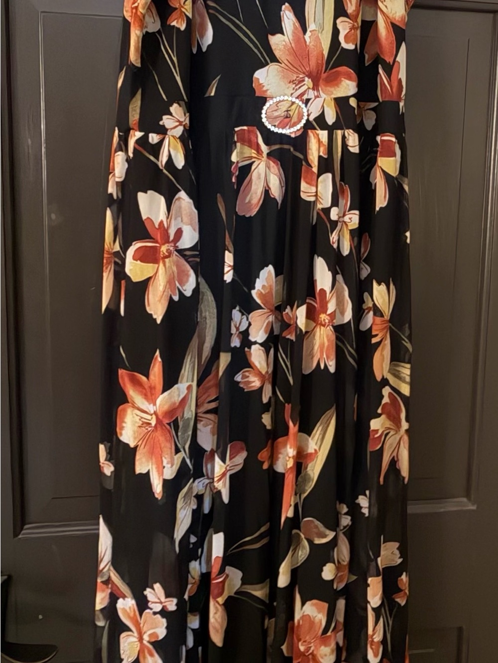 Black Maxi Dress with Orange Floral Print
